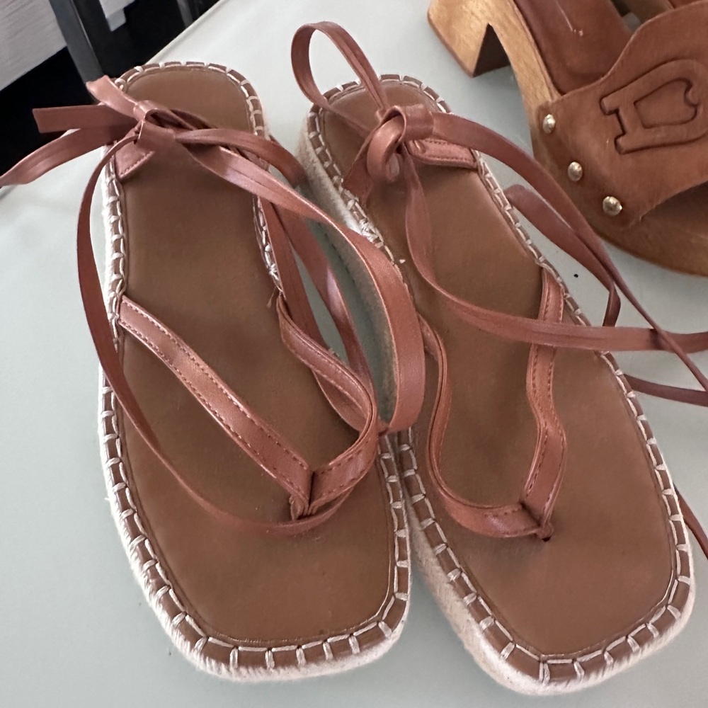 ASOS Brown Leather platform espadrille Lace-Up Sandals